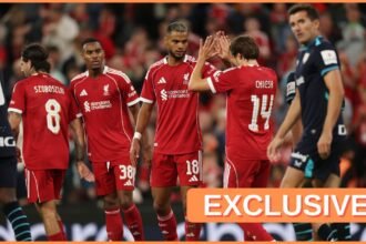 Federico Chiesa celebrates with his Liverpool teammates
