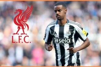 Alexander Isak with Liverpool logo