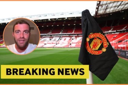 Man United corner flag at Old Trafford and Fabrizio Romano