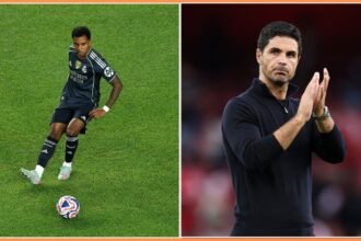 Rodrygo Goes and Mikel Arteta
