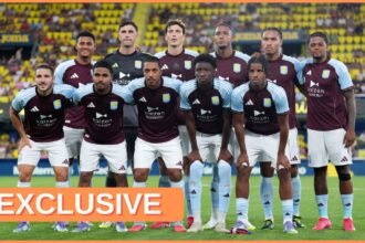 Aston Villa players lining up before a pre-season friendly