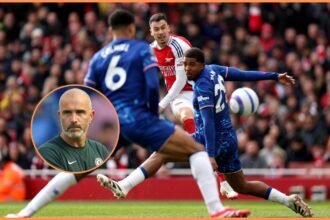 Wesley Fofana and Enzo Maresca of Chelsea