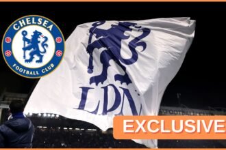Chelsea FC logo and flag, plus