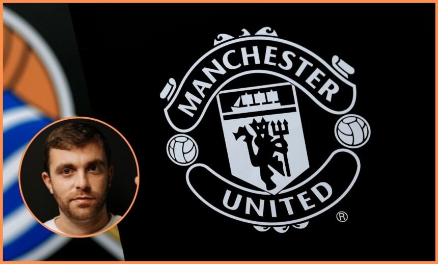 Manchester United logo and Fabrizio Romano