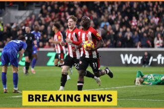 Yoane Wissa celebrates scoring for Brentford, plus yellow