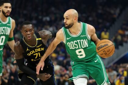 "I made it..." Derrick White recalls a playoff game in which Michael Malone said, "He hadn't eaten for days."