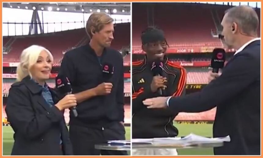 Noni Madueke and Martin Keown speak after the Arsenal game