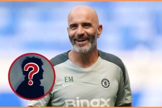 Enzo Maresca smiles during a Chelsea training session