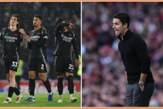 Riccardo Calafiori, William Saliba, and Mikel Arteta