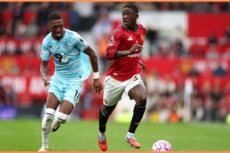 Kobbie Mainoo in action for Manchester United against Burnley