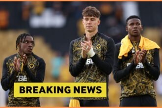 Jorgen Strand Larsen applauds the Wolves fans