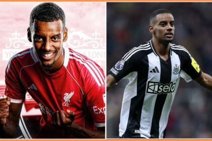 Alexander Isak in Liverpool and Newcastle colours