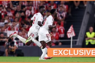 Lucien Agoume celebrates a goal for Sevilla