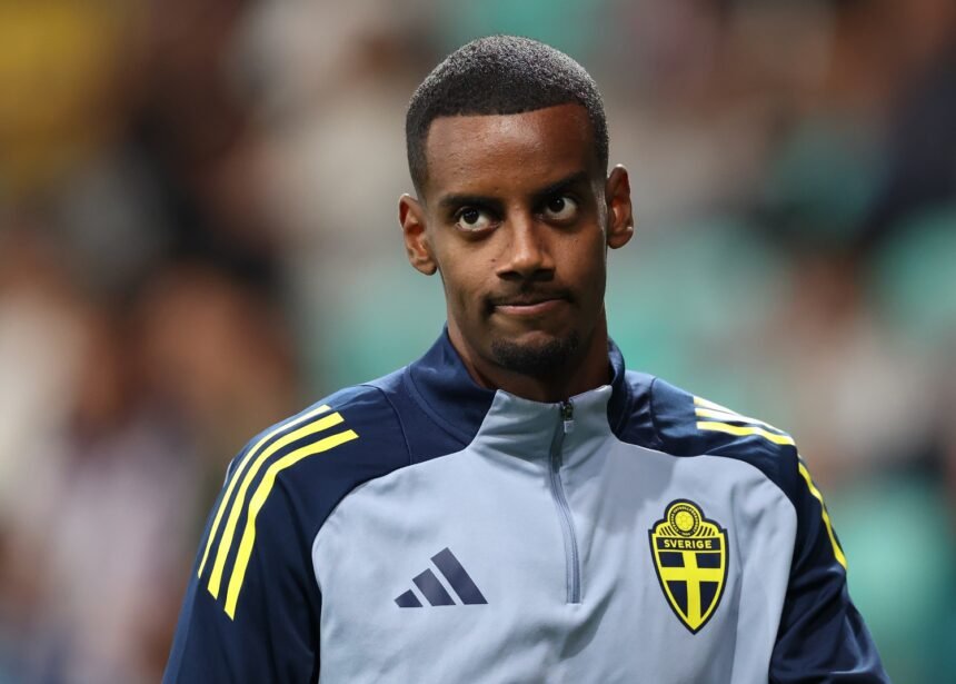 Alexander Isak of Sweden looks on during the warm up