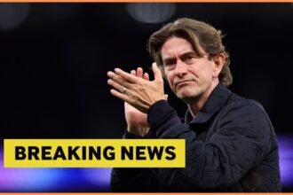 Thomas Frank applauds the Tottenham fans