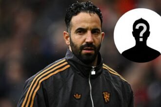 Manchester United manager Ruben Amorim with overlay of mystery player