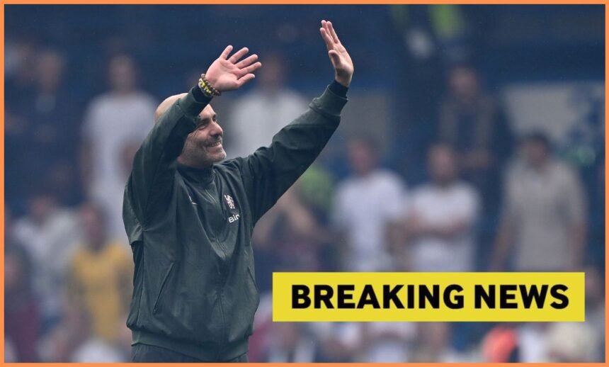 Chelsea manager Enzo Maresca waving to the fans at Stamford Bridge