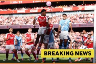 Jurrien Timber in action for Arsenal against Manchester City