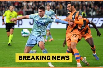 Dusan Vlahovic in action for Juventus