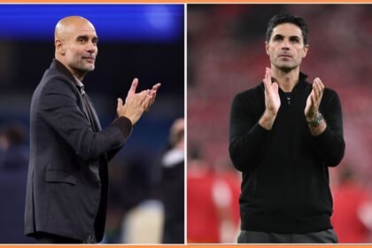Pep Guardiola and Mikel Arteta applauding