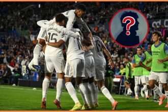 Real Madrid players celebrate against Getafe