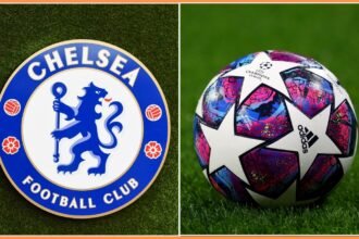 Chelsea FC logo and Champions League ball
