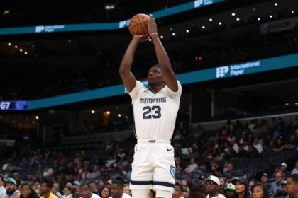 Cedric Coward #23 of the Memphis Grizzlies takes a shot during the second half of a preseason game against the Boston Celtics at FedExForum.