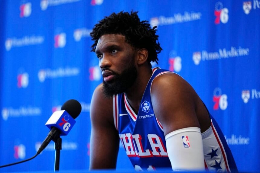 Joel Embiid #21 of the Philadelphia 76ers participates in media day at the 76ers Training Complex.