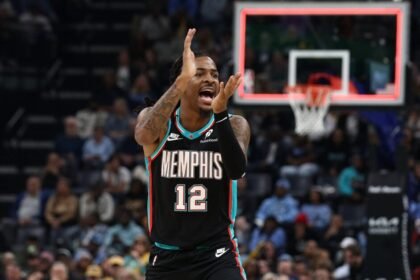 Memphis Grizzlies No. 12 Ja Morant reacts during the first half of the game against the New Orleans Pelicans at FedExForum.