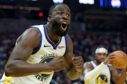 Golden State Warriors No. 23 Draymond Green complains about a call during the first half of a game against the Denver Nuggets at Chase Center on October 23, 2025 in San Francisco, California.