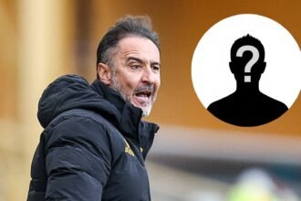Wolves manager Vitor Pereira looks on with overlay of mystery player