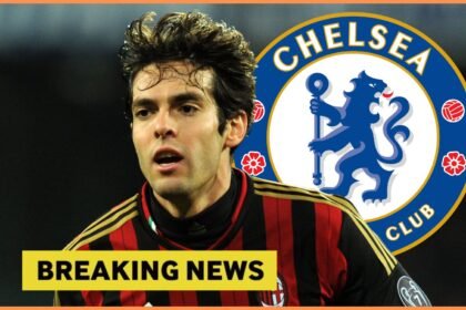 Kaka during his AC Milan days and the Chelsea FC logo